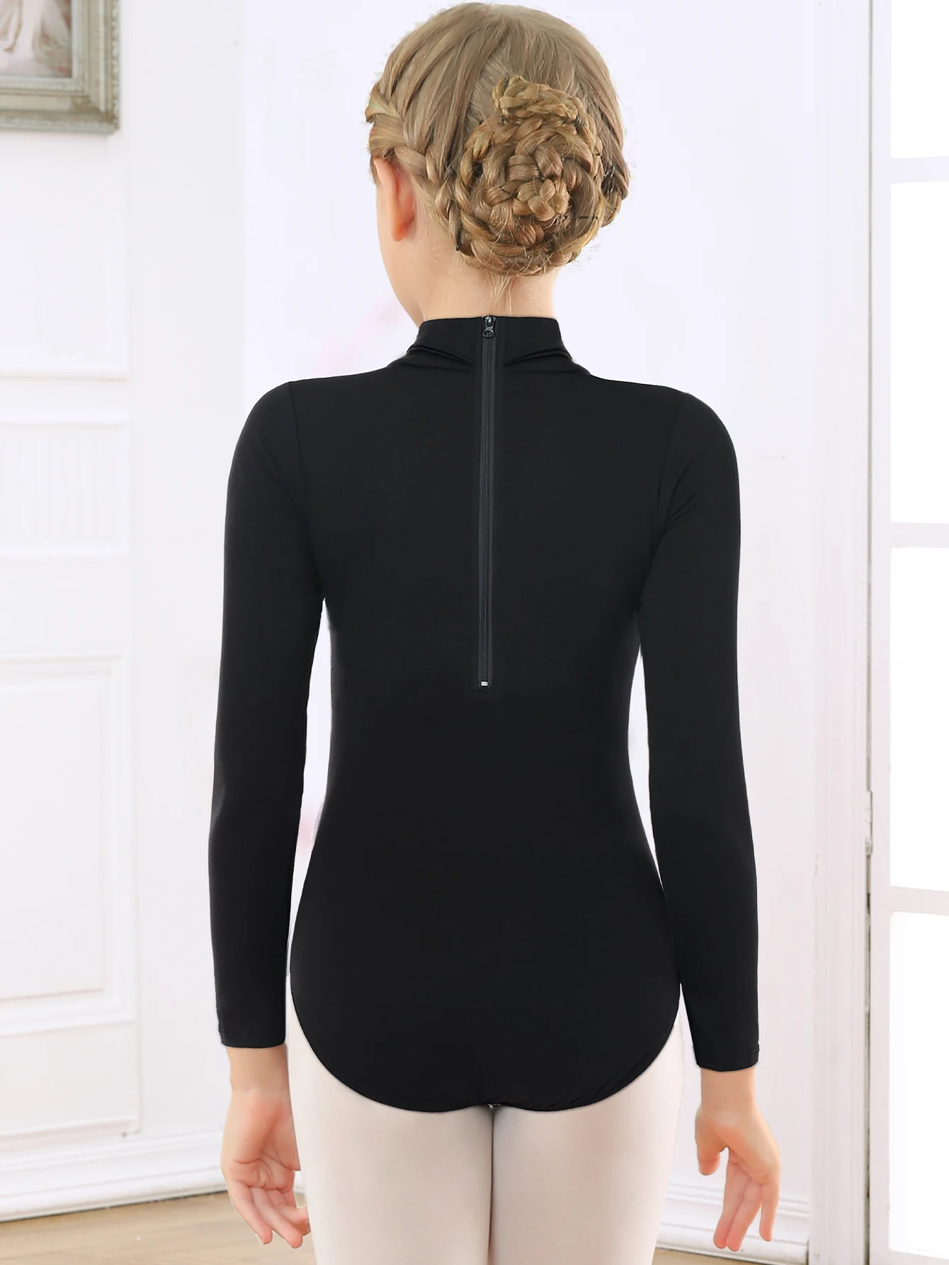long sleeve leotard for girls high neck Back Zipper closure Gymnastic Outfits Toddler Dance Leotards