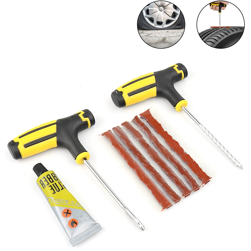 Car Tire Repair Tool Set with Glue Rubber Stripes Tools for Motorcycle Bicycle Tubeless Tyre Puncture Quick Repairing Kit