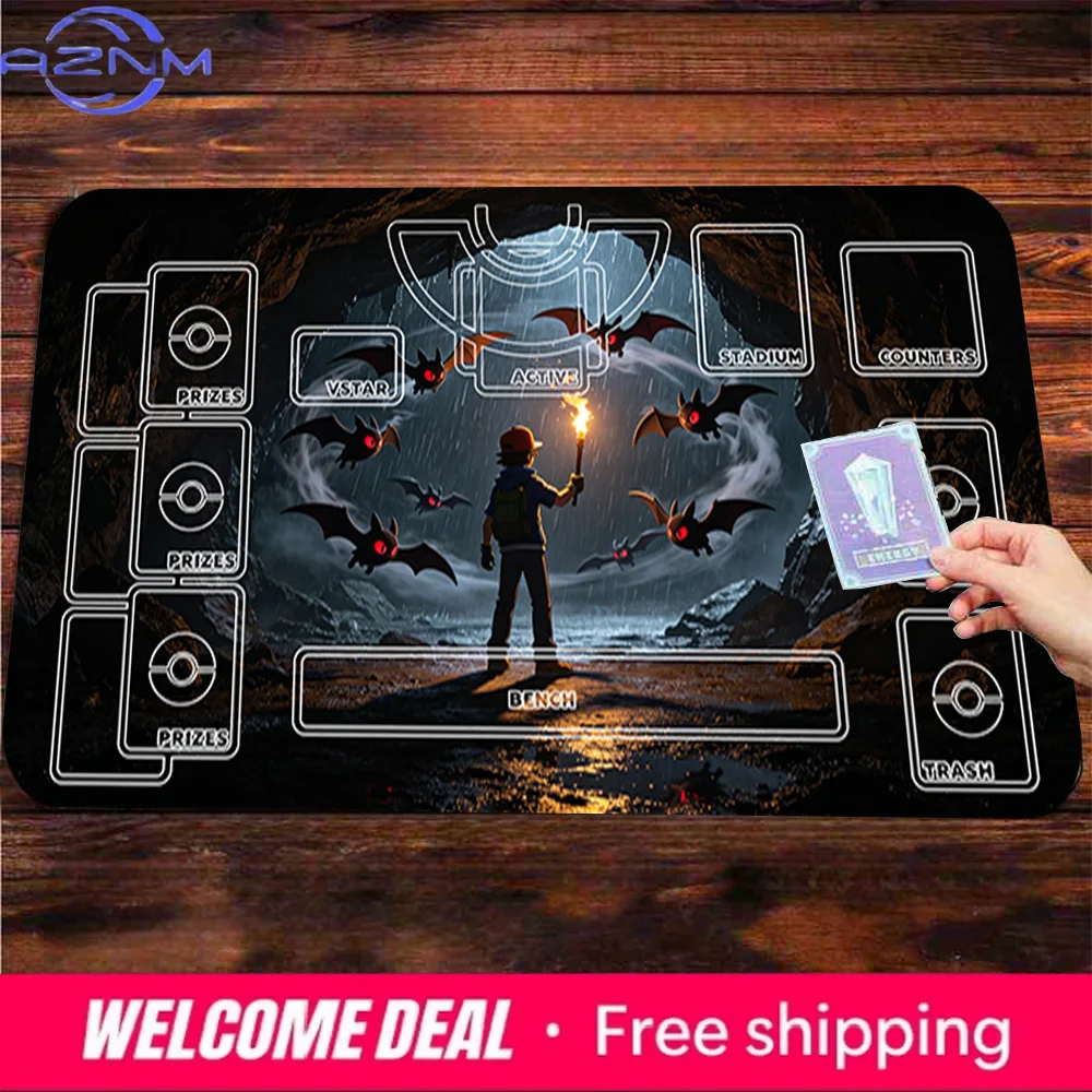 Anime Ash Zubat Cave TCG Playmat Large Gaming Mouse Pad