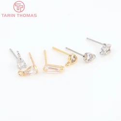 (4728)6PCS 24K Gold Color Brass with Zircon Heart Shaped Drop Shaped Stud Earrings DIY Jewelry Making Findings Wholesale