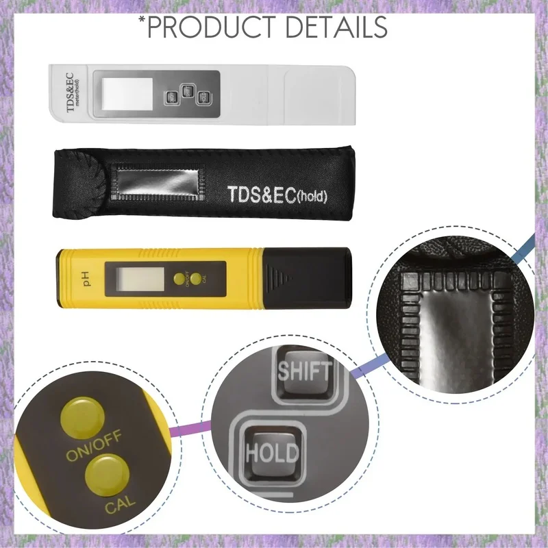 Digital TDS and PH Meter, Water Quality Tester for 0-9990 PPM, EC and Temperature Measurement, High Precision 0.01 PH