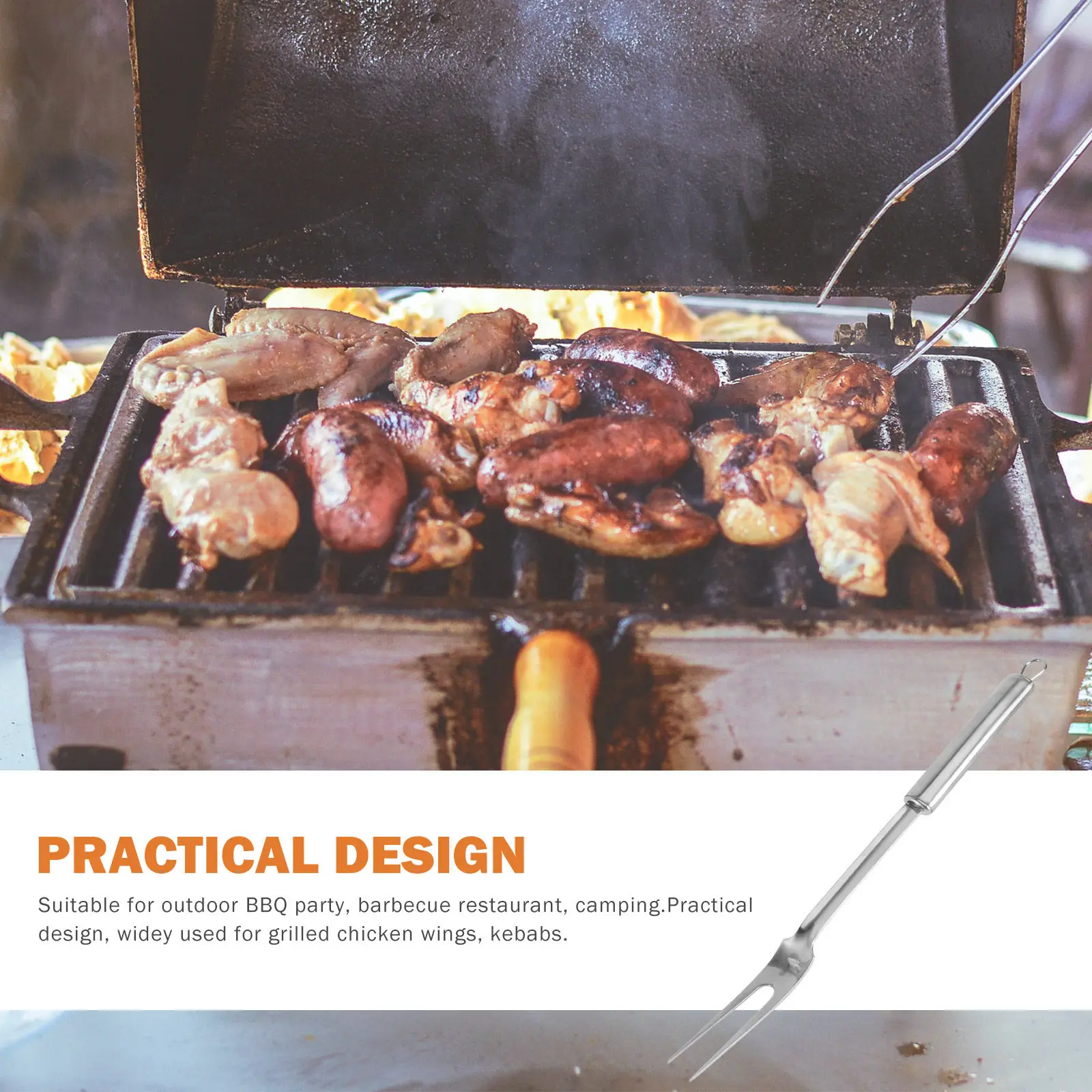 Premium Food Grade Stainless Steel Barbecue Fork Bbq Skewer for Chicken Wings Kebabs Outdoor Camping Party Lightweight Rustproof