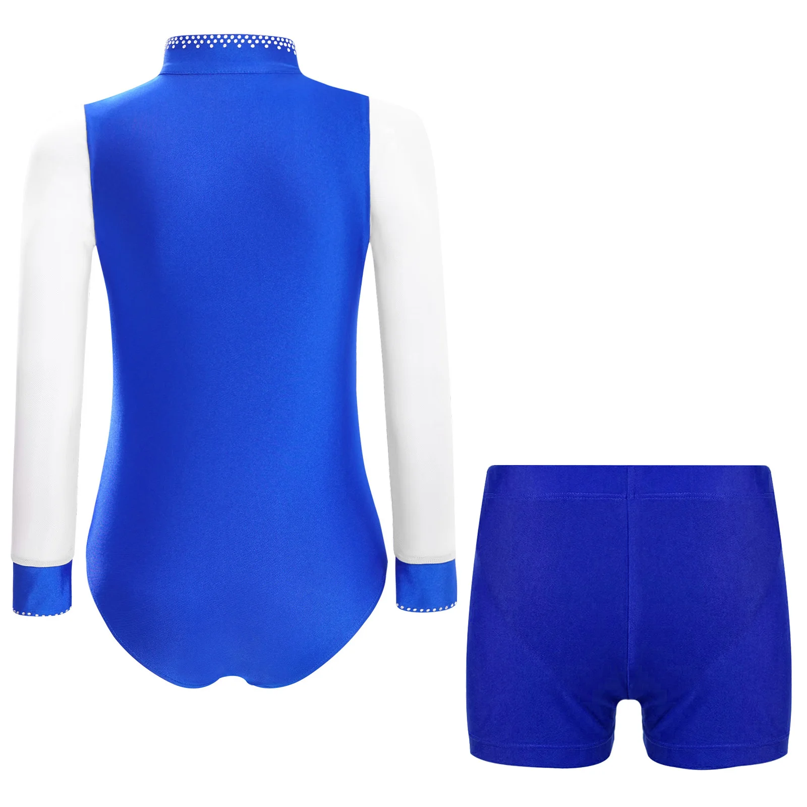 Costumes de danse Jazz latine pour enfants garçons, maille transparente, manches longues, strass brillants, body avec short, justaucorps de danse de patinage artistique