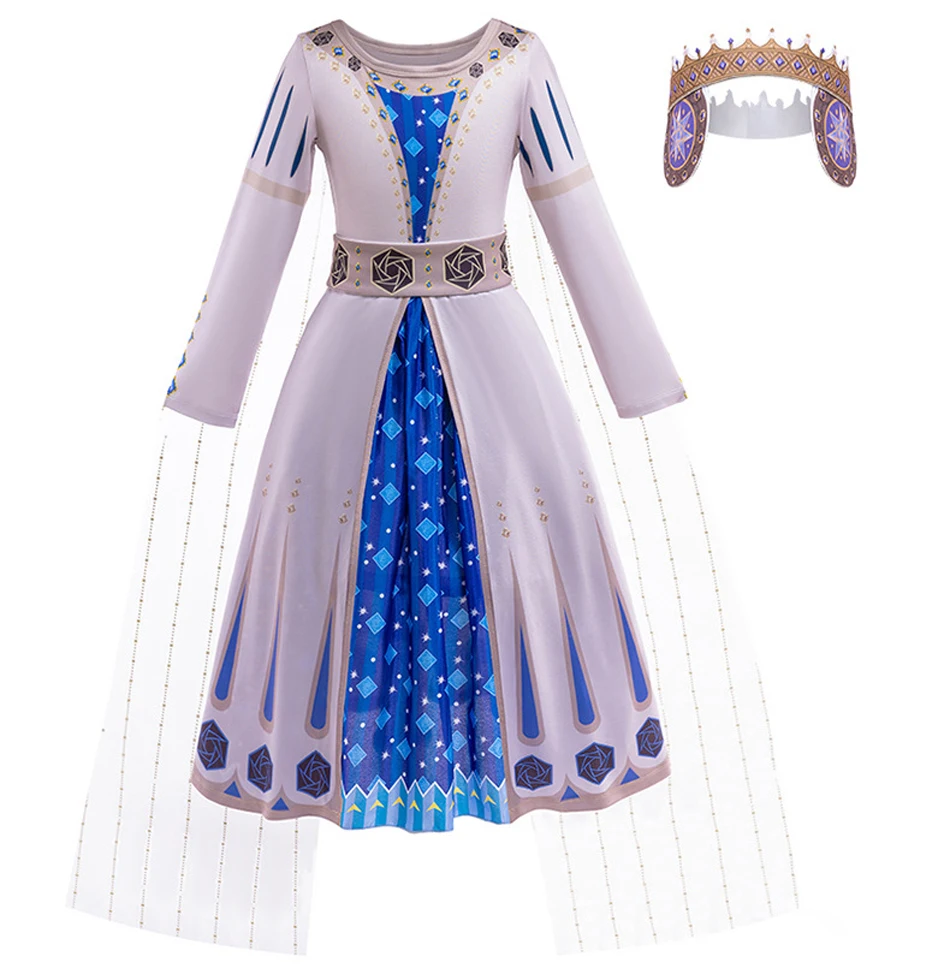 Girls Wish Asha Dress King Queen 3D Printing Dress Up Costume Halloween Carnival Fantasy Outfits Princess Theme Party Clothes image 5