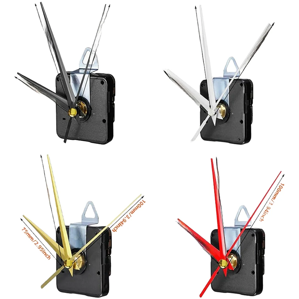4Pcs Silent Non Ticking Quartz Clock Movement Mechanism Kit With Clock Battery Operated For Wall Clock Repair Replacement