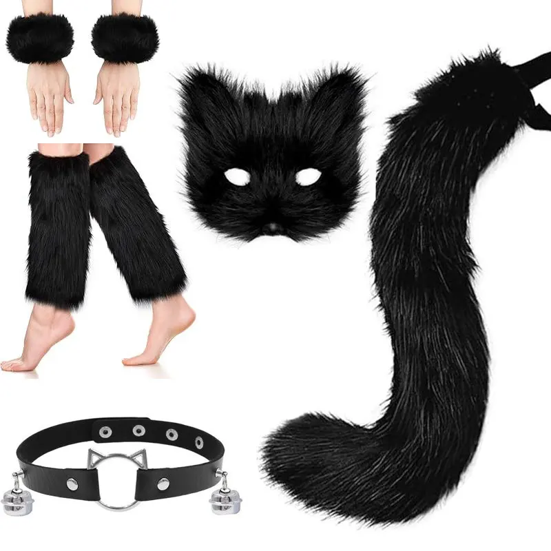 مجموعة إكسسوارات قناع نسائي صناعي لعيد الميلاد والهالوين لعام 2024 وذيل الساقين