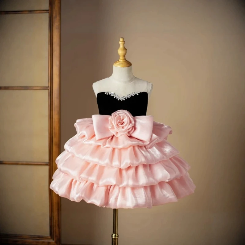 Children Girls Birthday Party Banquet Princess Gown Dresses Kids Piano Performance Tutu Floral Design Formal Pageant Costume