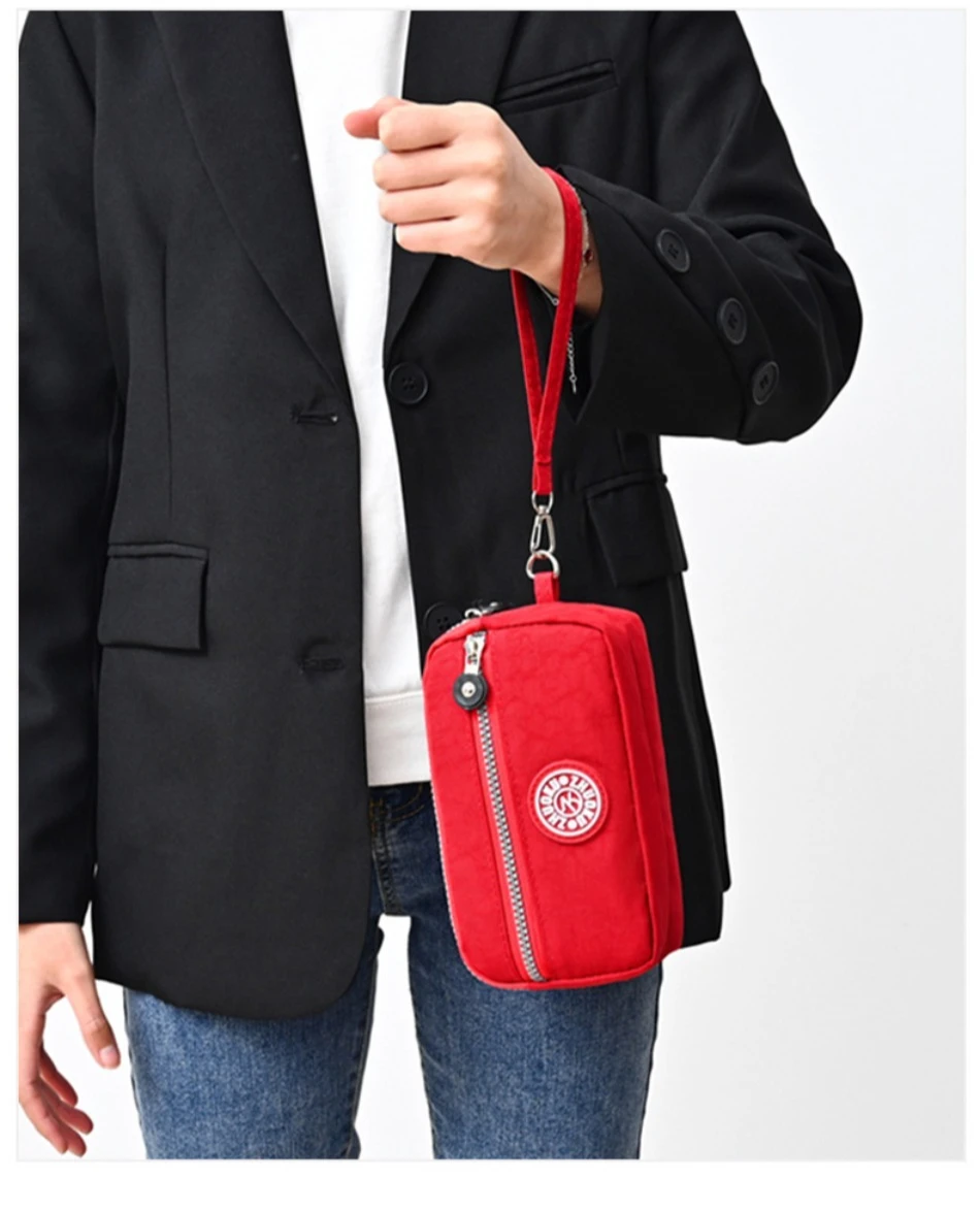2026 New Clutch Women's Bag Three-Layer Zipper Mini Nylon Cloth Solid Color Mobile Phone Bag Coin Purse