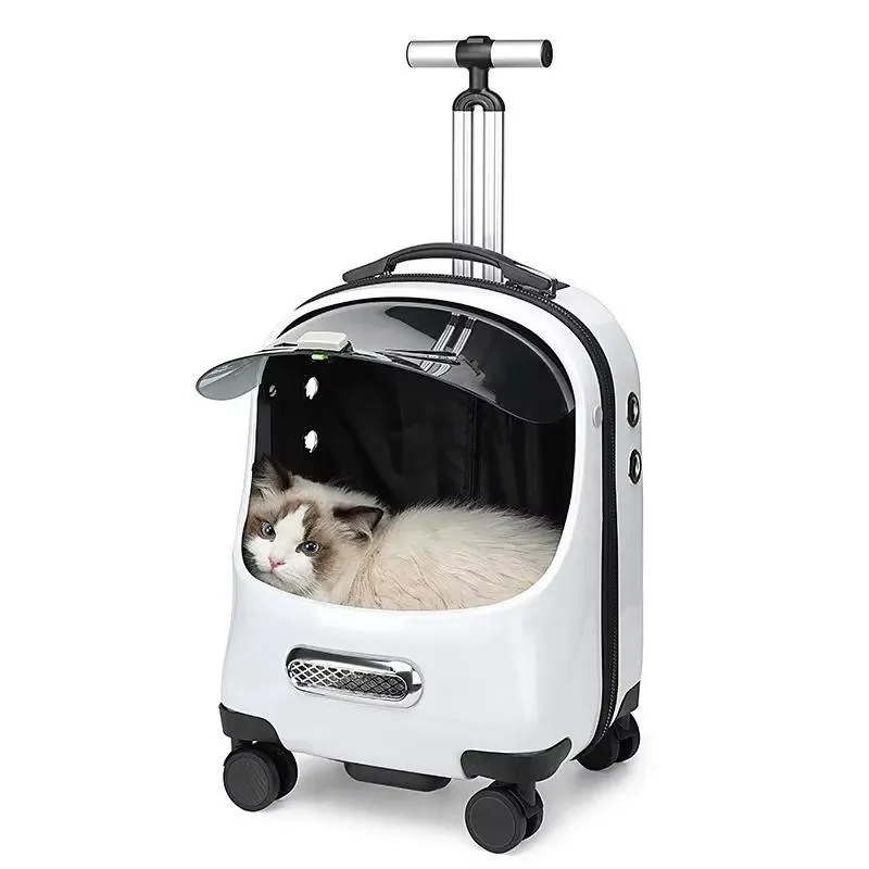 for Pet backpack cat and dog tie rod bag with zipper plastic material printed pattern breathable travel bag with wheel