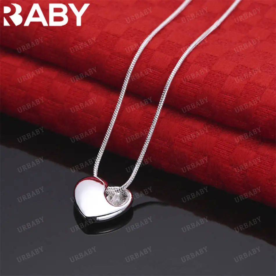 

URBABY 40-75cm 925 Sterling Silver Heart Pendant Necklace Creativity Gifts Street All-match Party And Daily Wear