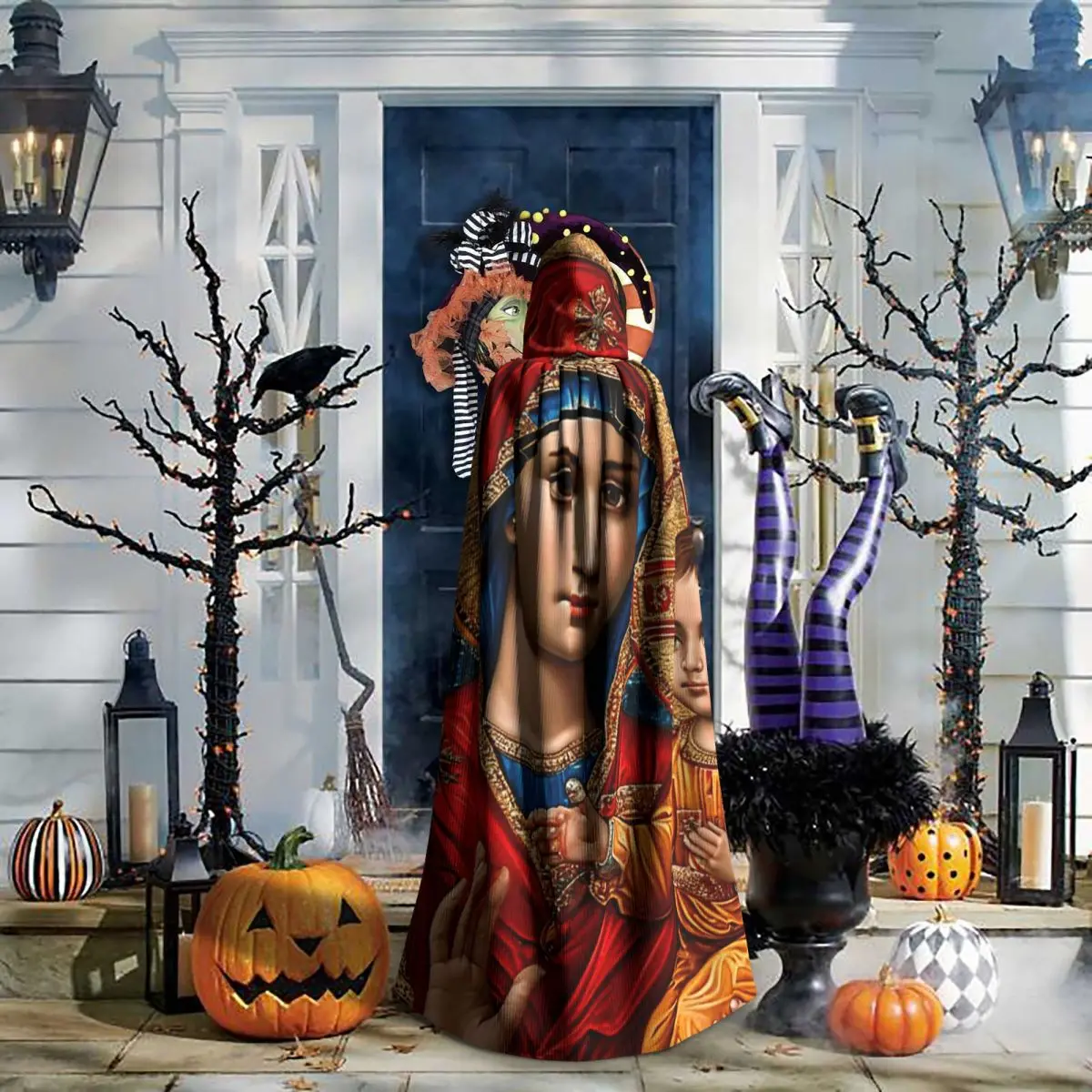 เสื้อคลุมยาวแบบมีฮู้ดสไตล์ยุโรปตะวันออก ลายพระแม่มารี สำหรับคอสเพลย์แม่มดยุคกลาง เสื้อคลุมฮาโลวีน สำหรับผู้ใหญ่ แบบ unisex