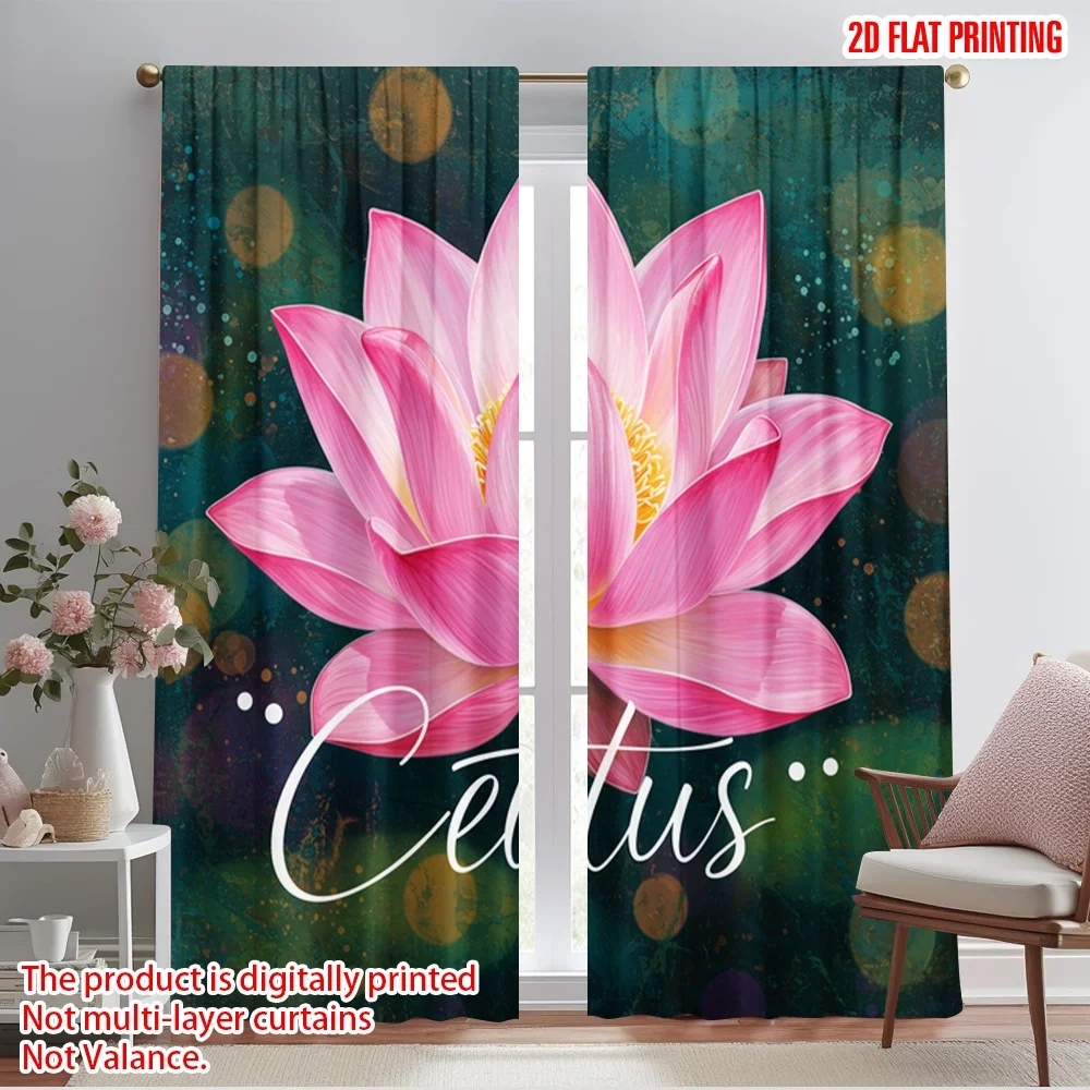 

2pcs 2D flat printing Window Curtains Pink Lotus Flower Fabric Without Electricity Family Party Use for All Occasions