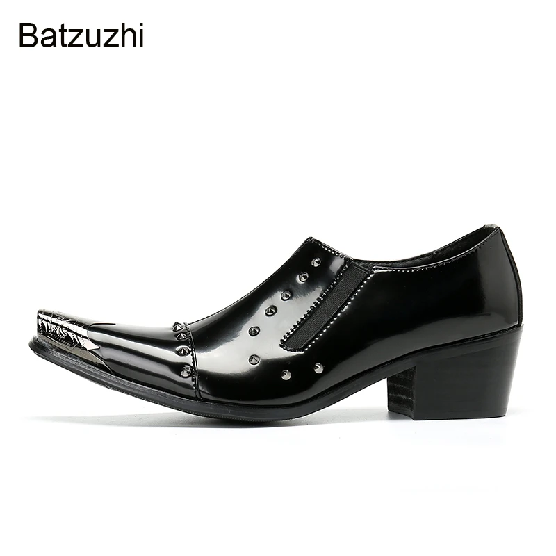 Batzuzhi 6CM High Heels Men's Shoes Black Patent Dress Shoes Men with Iron Toe Fashion Business/Party and Wedding Shoes, 38-47