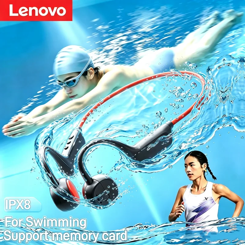 Lenovo Knochenleitungs-headphones Bluetooth 5.4 with microphone waterproof for Fitness, Sport and Schwimmen, wireless headphones new 2026