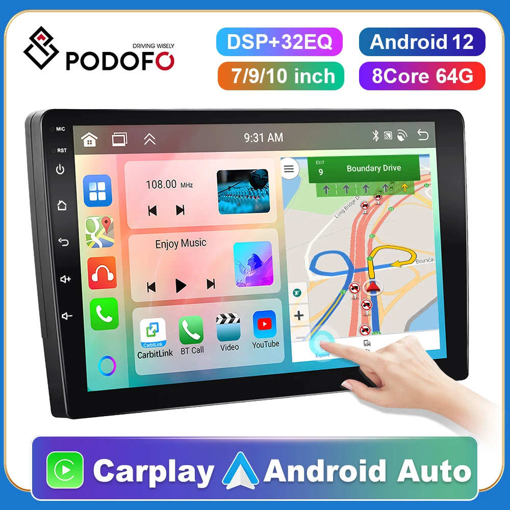 

Podofo 8Core 2din Carplay Car Android Radio Multimedia Player 7/9/10" GPS for Toyota Volkswagen Hyundai Nissan Kia Renault Lada