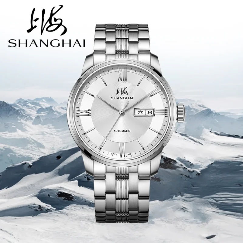 

Шанхайские часы, мужские автоматические механические наручные часы с классическим циферблатом, роскошные брендовые деловые водонепроницаемые часы, повседневные наручные часы 3023