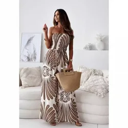 Summer Fashion Printed Wide Leg Jumpsuit Women Sexy Slash Neck Off-shoulder High Waist Jumpsuit Women jumpsuits dames