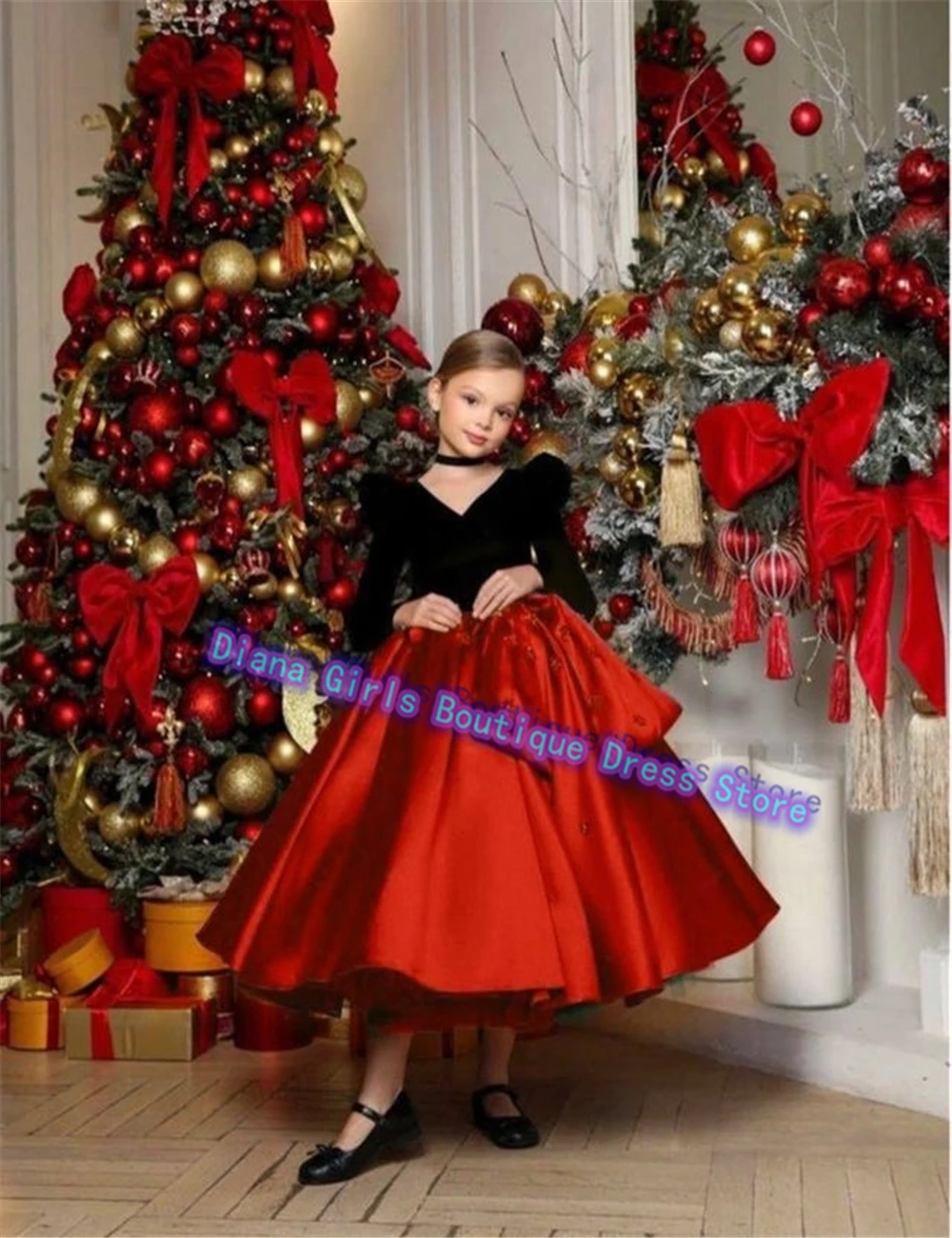 Vestido de niña de flores elegante personalizado de Navidad rojo o verde para boda niños regalo de cumpleaños fiesta banquete vestidos de princesa pequeña