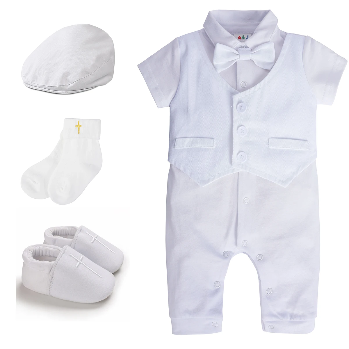 Baby Boy Christening Outfit Infant Baptism Romper Toddler Birthday Party Gift Photoshoot Clothes Newborn White Formal Summer Set