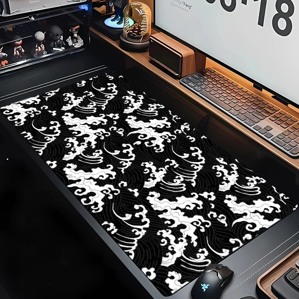 Tapis de souris de bureau en caoutchouc, lignes ondulées, Bergame, grand tapis de table de jeu, média, anti-alde, clavier de jeu, tapis de bureau longs