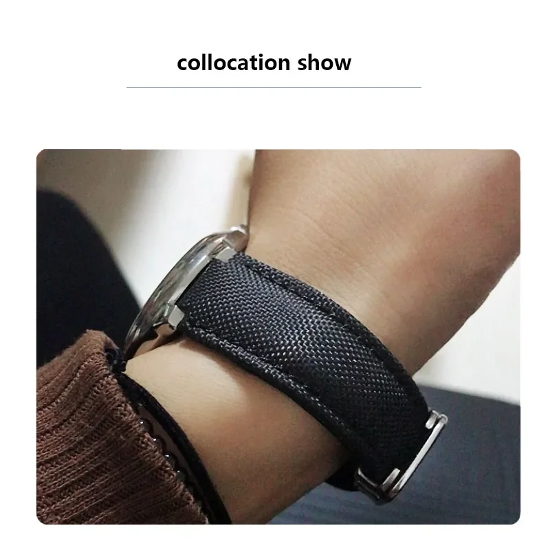 Bracelet de montre en nylon pour Cartier, bracelet de montre noir avec bracelet pliant, ballon bleu, WSBB0015, 16x8mm, 18x11mm, 20x12mm