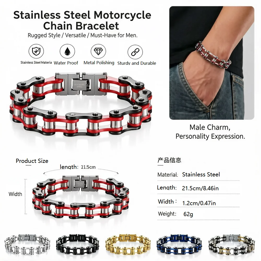 Herren Edelstahl Armband Fahrradketten-Armband Punk Rock Motorrad Biker Schmuck Vintage Rocker Stil Armband Geschenk für Männer