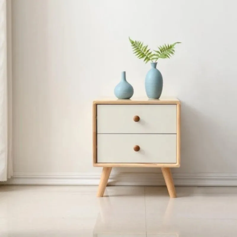 Modern and Stylish Nordic Design Apartment Bedroom Solid Wood Bedside Table with Two Drawers and Storage  bedroom furniture