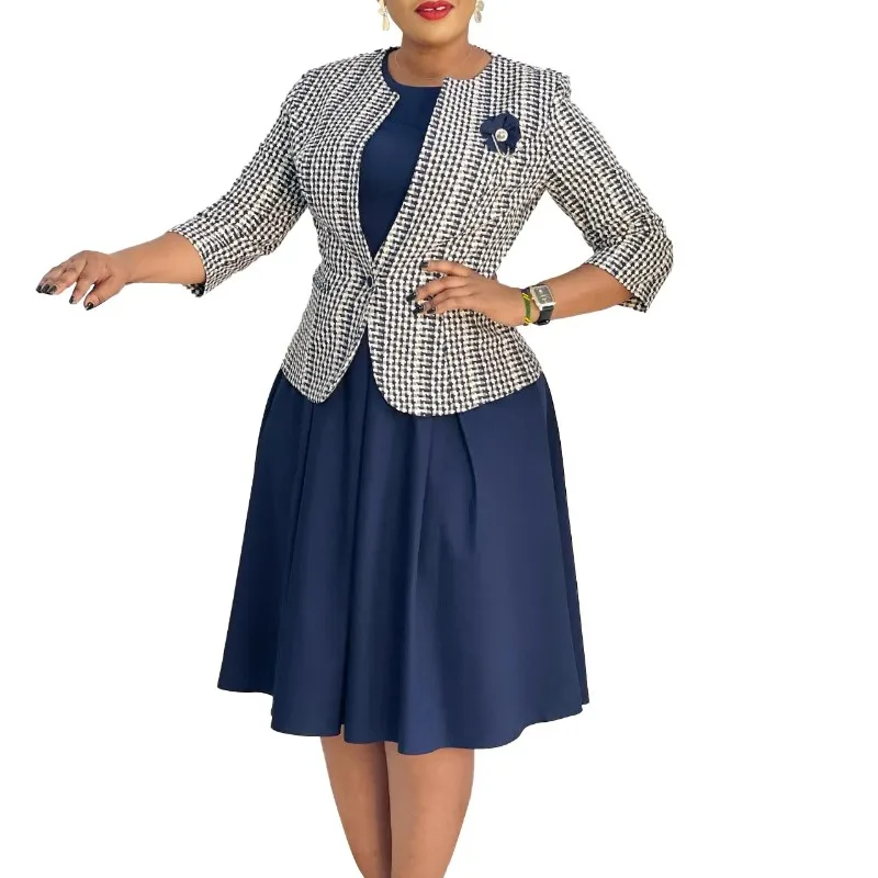 

Dashiki African Dresses for Women Autumn Winter Fashion African 3/4 Sleeve Bodycon Midi Dress with Coat African Clothes Women