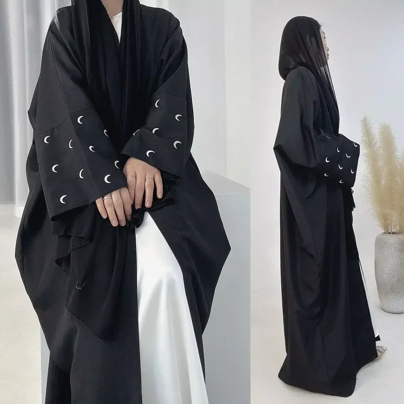 Moon embroidery open abaya 2023 new luxury kimono coat and hijab Muslim sets for women Islam retro modest clothing for party