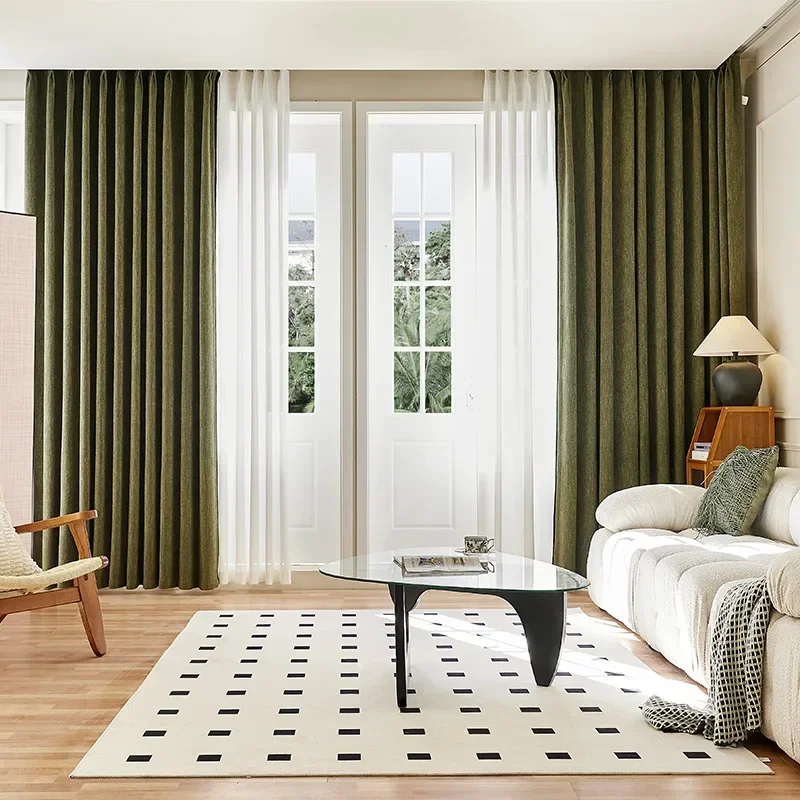 Retro Vintage Blackout Curtains for Living Room Heavy Thick Linen Blend Drapes Thermal Insulated Full Shading Window Panels