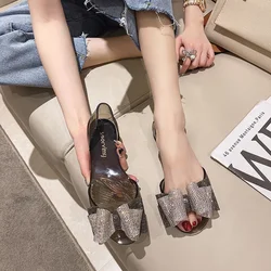 Transperant Jelly Shoes Women Bow Plastic Summer Flats Shoes Peep Toe Causal Shoes Slip on 2024 Spring New Female Flats Loafers