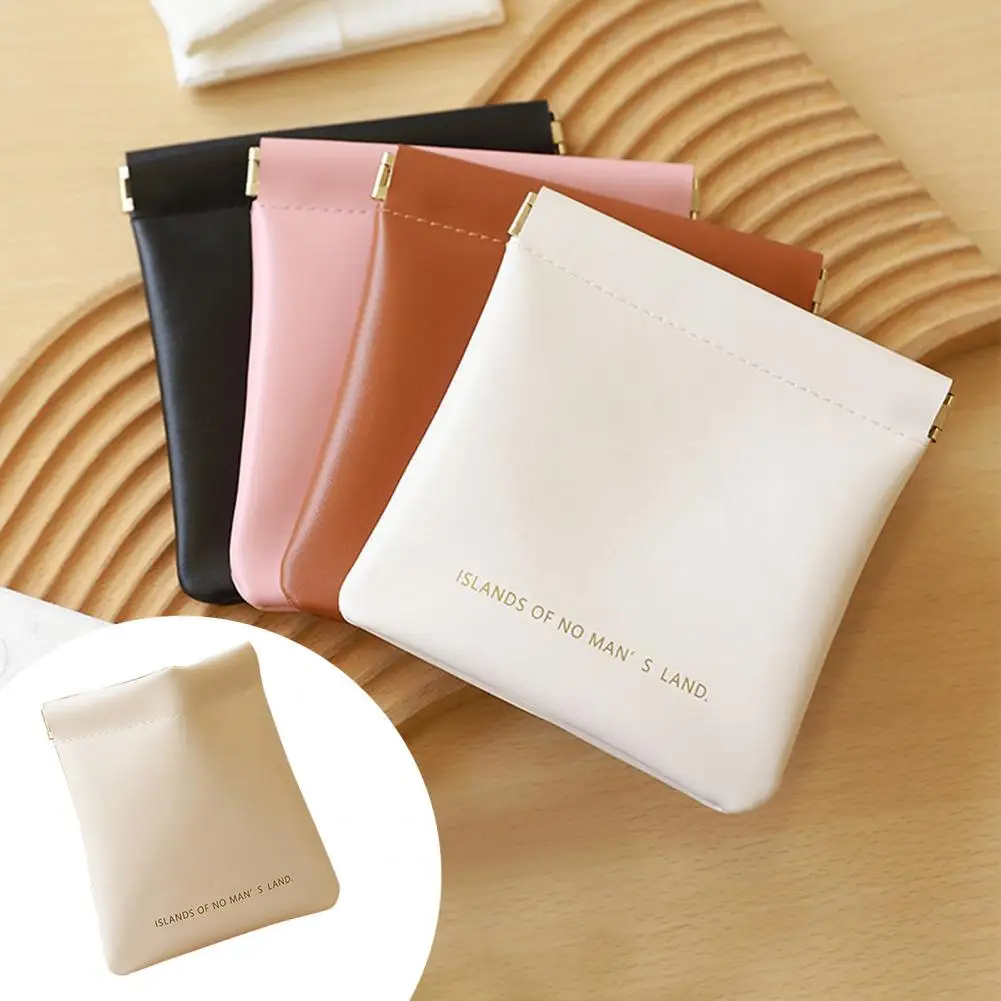 Cosmetic Bag Faux Leather Waterproof Metal Spring Opening Commute Travel Makeup Bag Earphone Key Tampon Stoarge Pouch Макияж