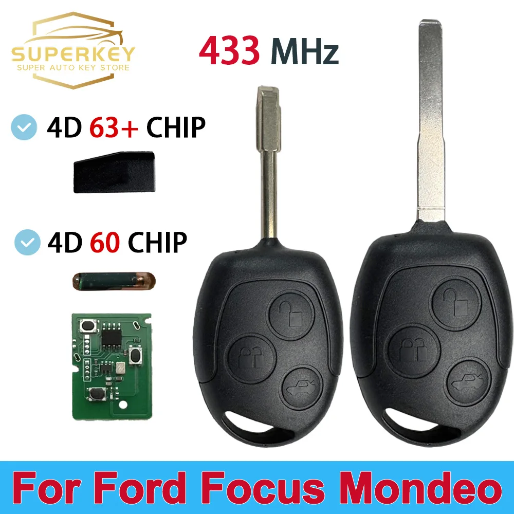 SUPERKEY For Ford Focus Mondeo Transit connect Courier Fiesta Fusion Galaxy Mondeo C-Max S-Max 433Mhz Remote Car Key 4D60 4D63