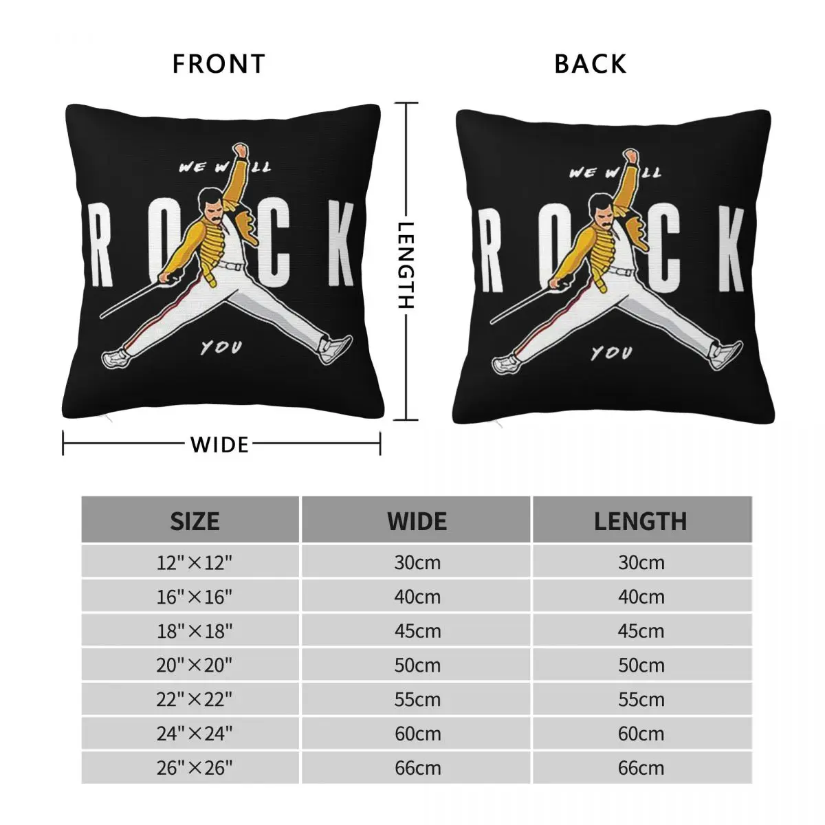 We Will Rock You Freddie Mercury Square Pillowcase Pillow Cover Cushion Decor Comfort Throw Pillow for Home Living Room