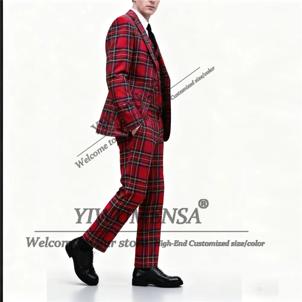 إنجلترا نمط منقوشة الاختيار الدعاوى الرجال 3 قطع مجموعات واحدة الصدر حفلة موسيقية الحلل مخصصة العريس عشاء حفل زفاف البدلات الرسمية