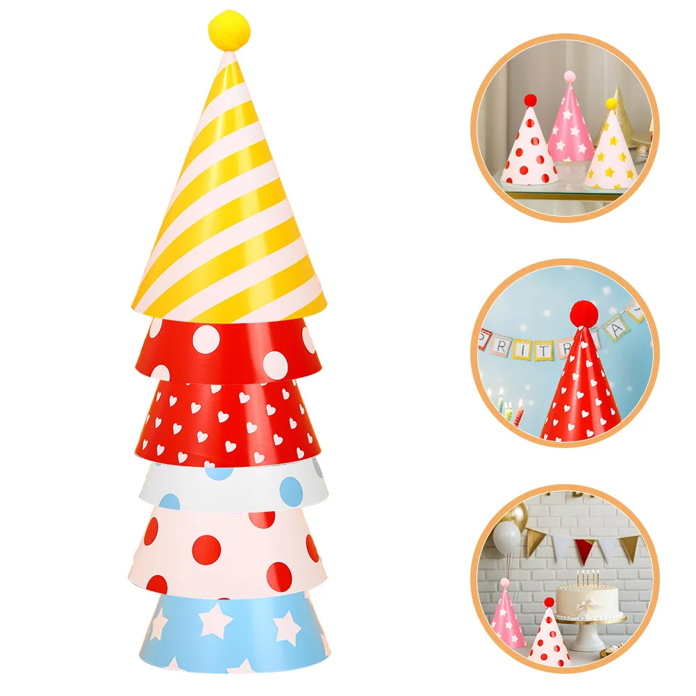 

10pcs Birthday Hats For Adults Vibrant Pom Poms Party Cone Caps Comfortable Celebration Headwear - Funny Birthday