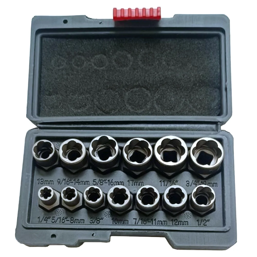 

13 Pcs 3/8" Drive Nut Removal Socket Set Metric and SAE Damaged Rusted Bolt Nut Screw Extractor