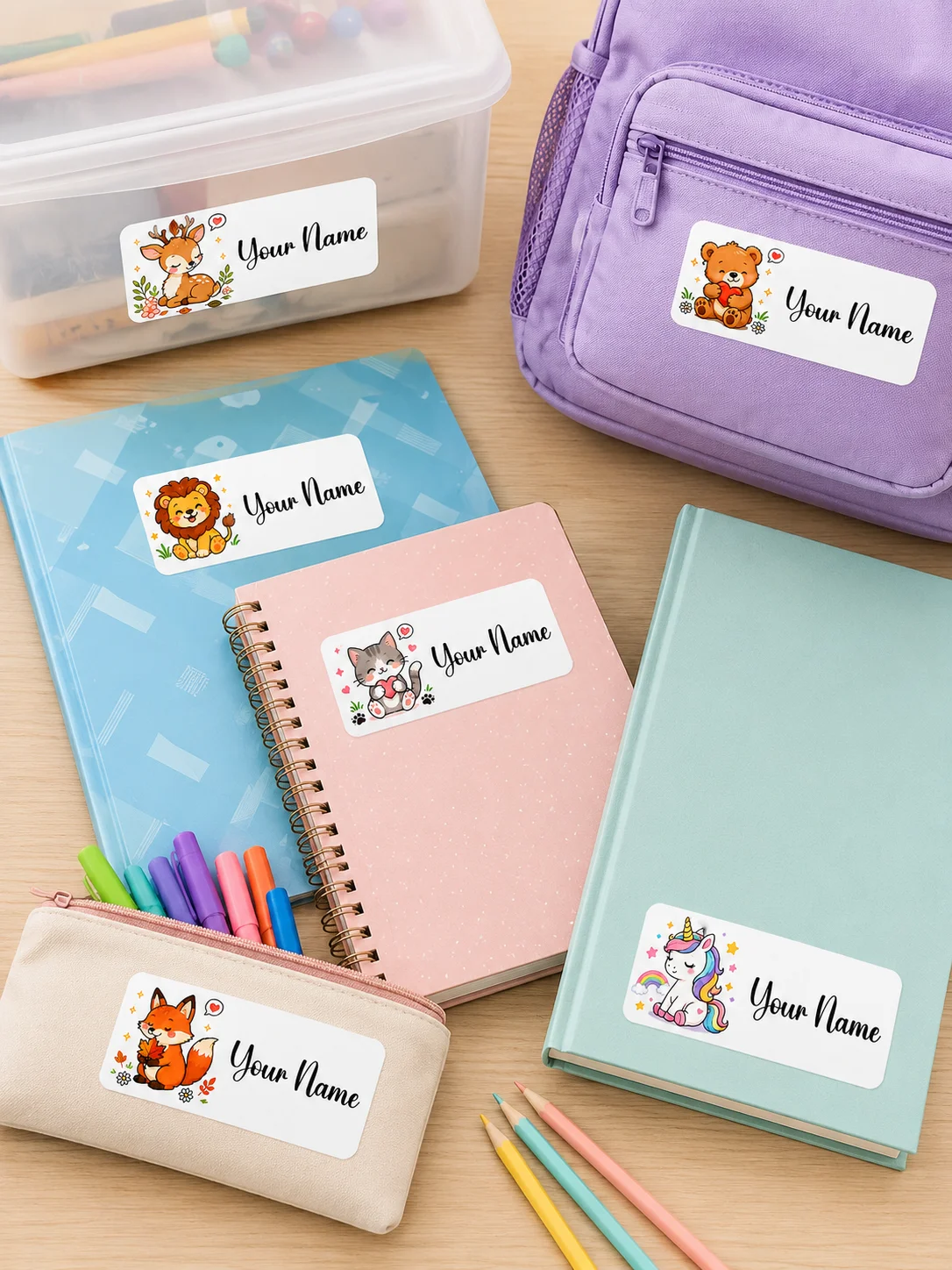Customized Back-To-School Name Stickers Cute Animal Friends Name Stickers, Suitable for Personalized Labels for School, Office, Water Bottles, Pencils - Non-Curling Adhesive Waterproof Name Tags for School Classrooms, Backpacks, Luggage - Back-To-School Gift for Son or Daughter