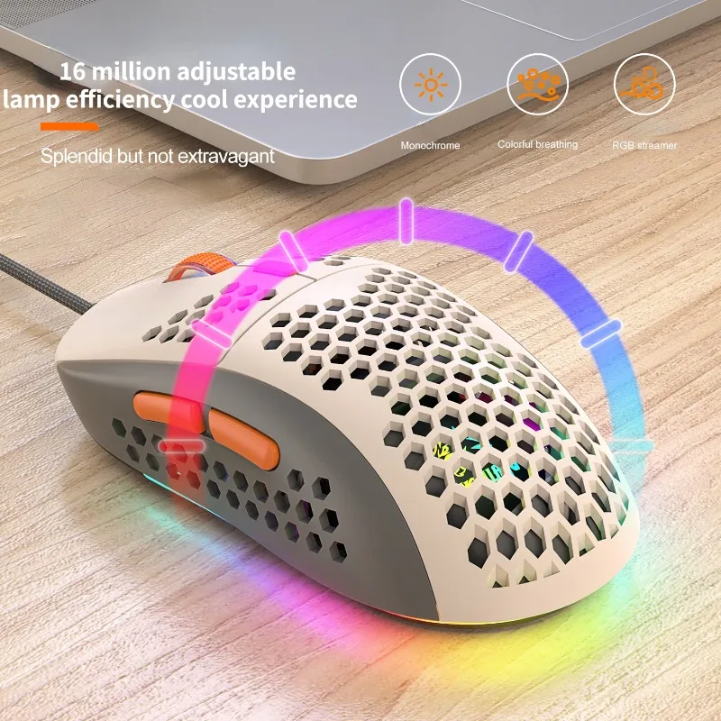 For M8 Ergonomic Gaming Mouse Cool Hollow Out Modeling Wired Mouse RGB Lighting Lightweight Mouse Color Matching Design