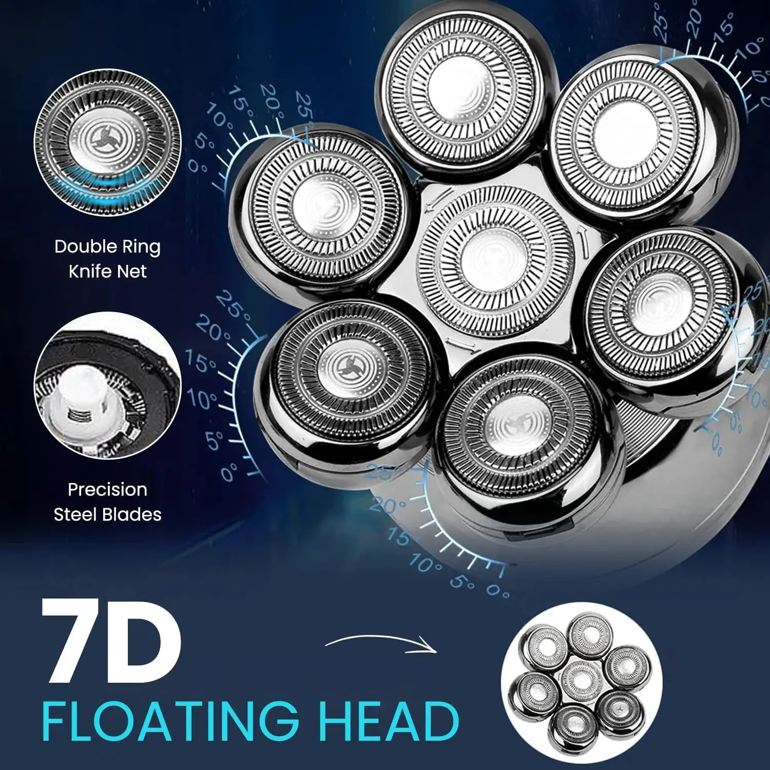 ماكينة حلاقة برأس عائمة 7D للرجال الأصلع 5 في 1 شاشة LED IPX6 مقاومة للماء ماكينة حلاقة على شكل جمجمة شحن لاسلكي ماكينة حلاقة الرأس الأصلع الرطب/الجاف