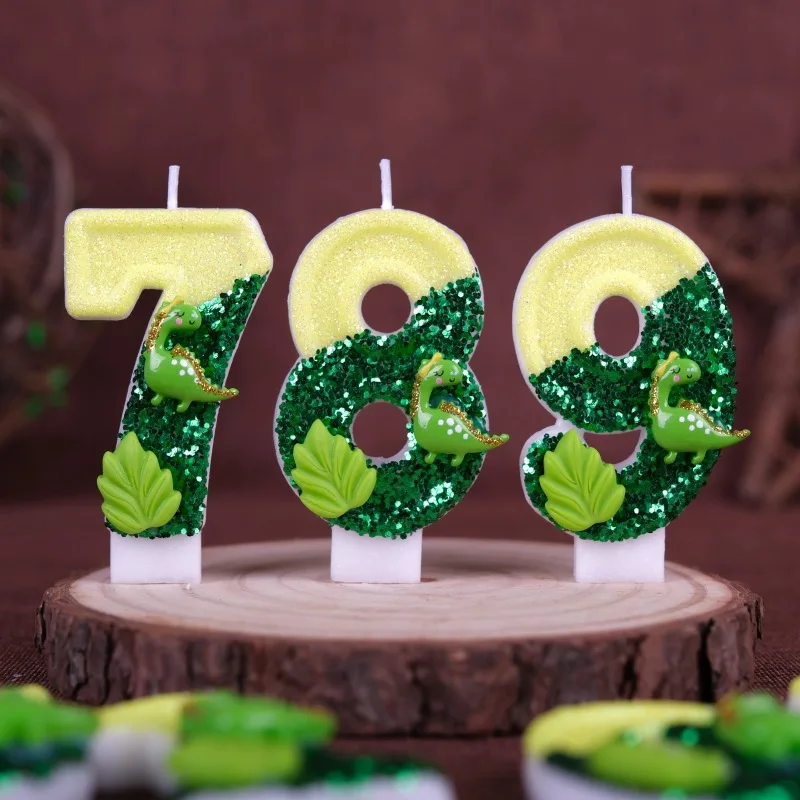 New 0-9 Number Birthday Candles original Green Dinosaur World birthday cake digital party candle decoration