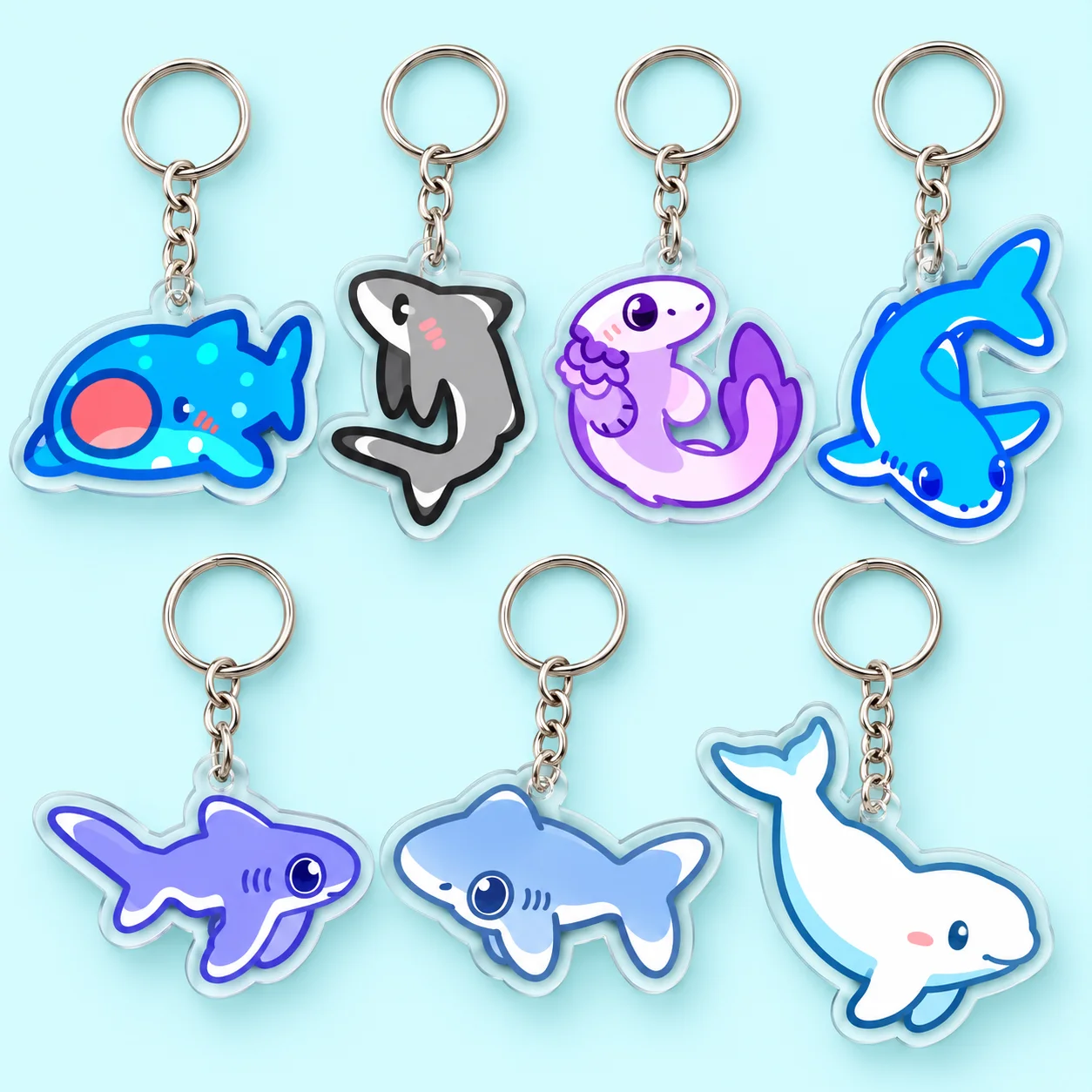 Cute Ocean Animal Acrylic Keychain, Kawaii Whale Shark Dolphin Charm, Marine Theme Backpack Bag Decoration Gift