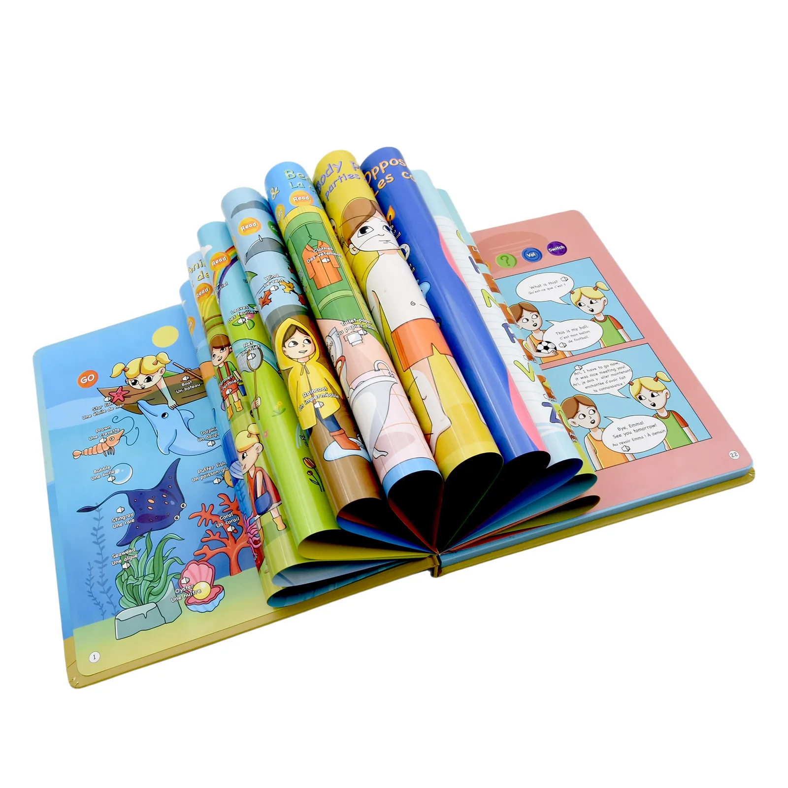 프랑스어 영어 이중 언어 사운드 북 학습기 터치 전자책 프랑스어 영어 어린이 전자책 말하는 교육용 장난감