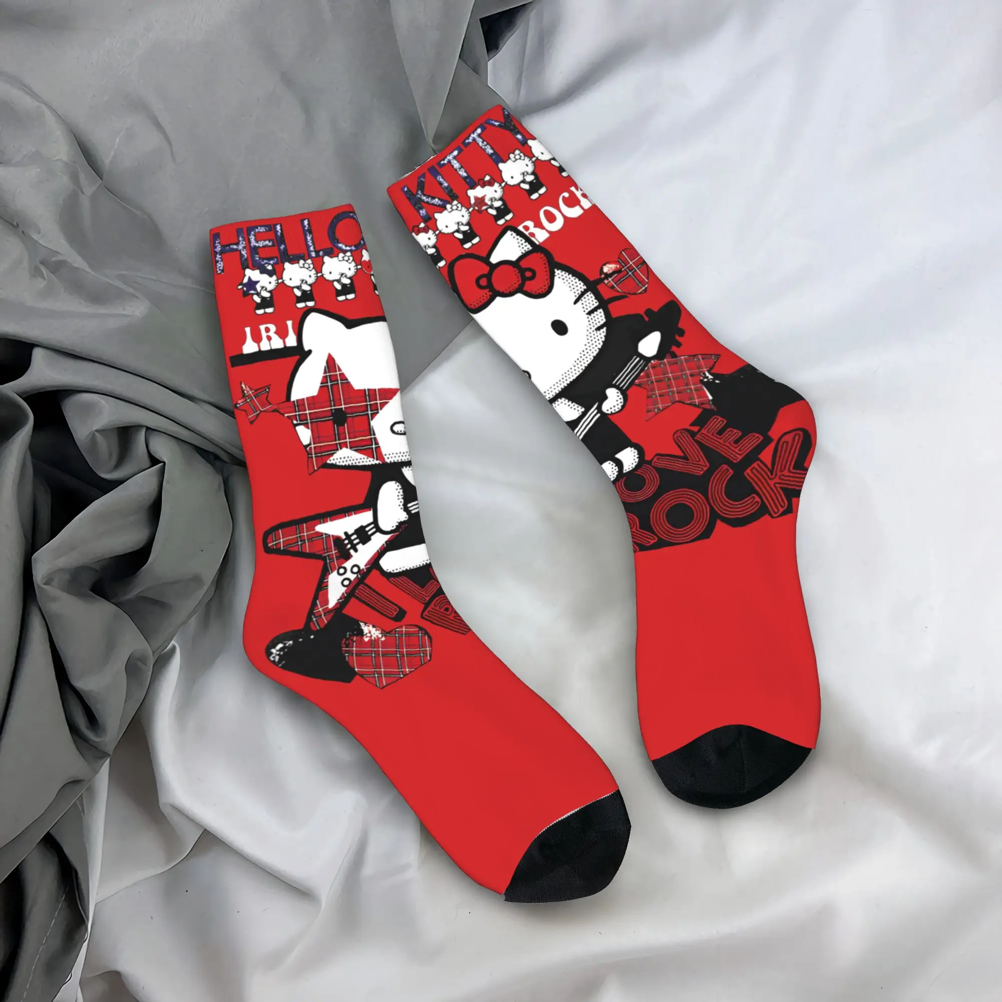 

Женские и мужские носки Hello Kitty, панк-рок-чулки, противоскользящие носки высокого качества, осенние новинки, велосипедные носки с узором