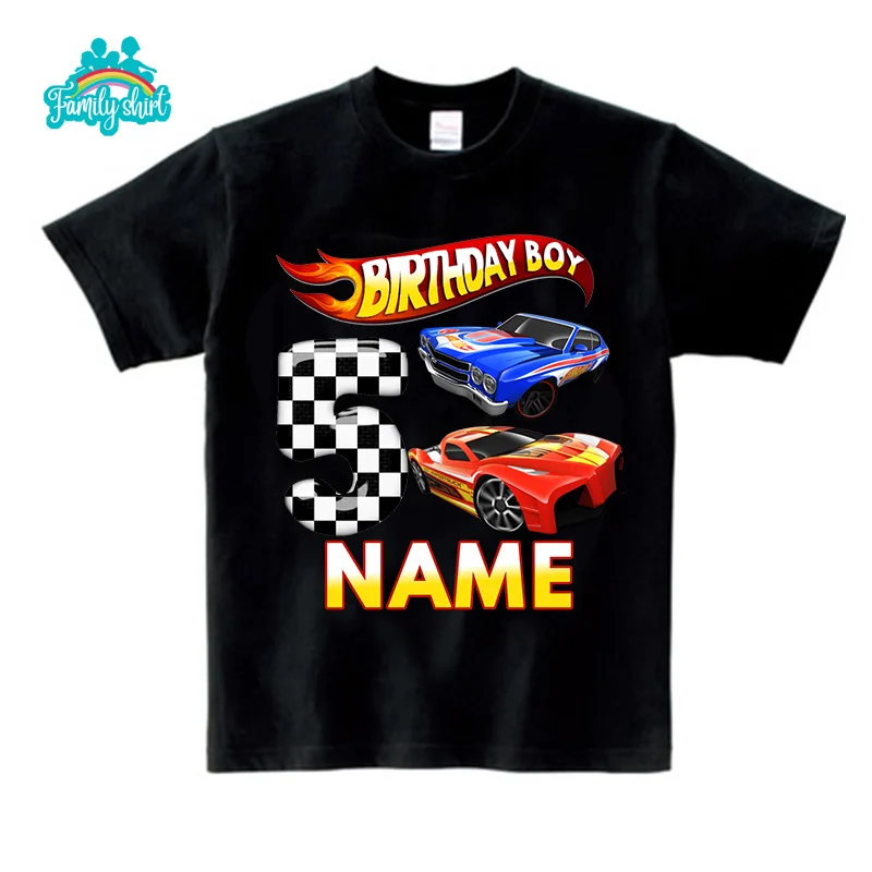 Racing Birthday Shirt 1-7 Year Old 2nd Boys T Shirt Kids Shirts for Children Party 2022 Summer Custom Name Toddler Baby T Shirts