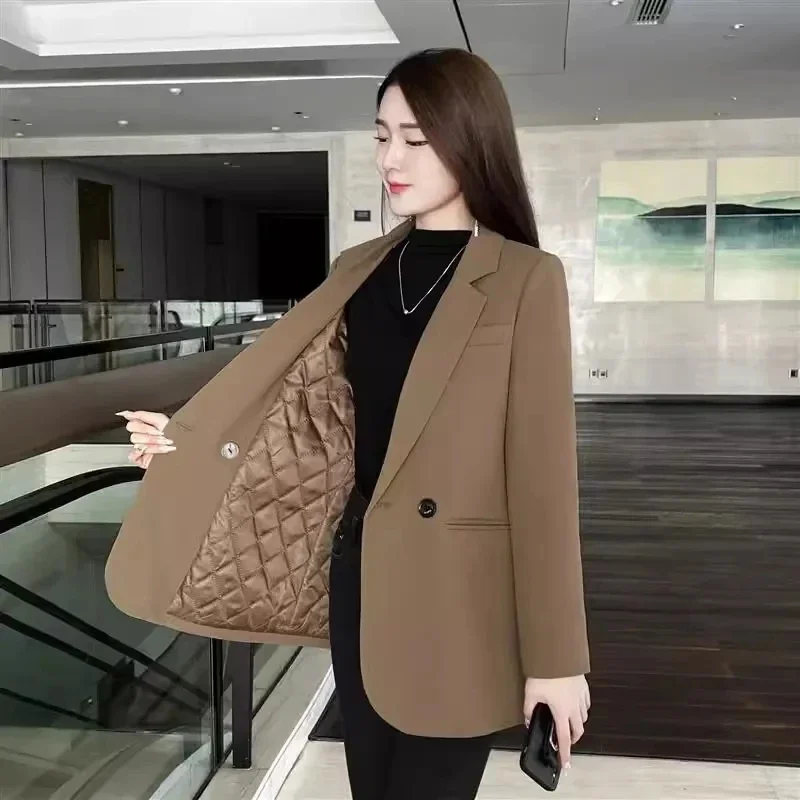 

Women thickened suit Coat 2024 Autumn Winter Warm Blazer Suits Elegance Coat Office Lady Chic Blazers Jacket Ladies Outwear Tops