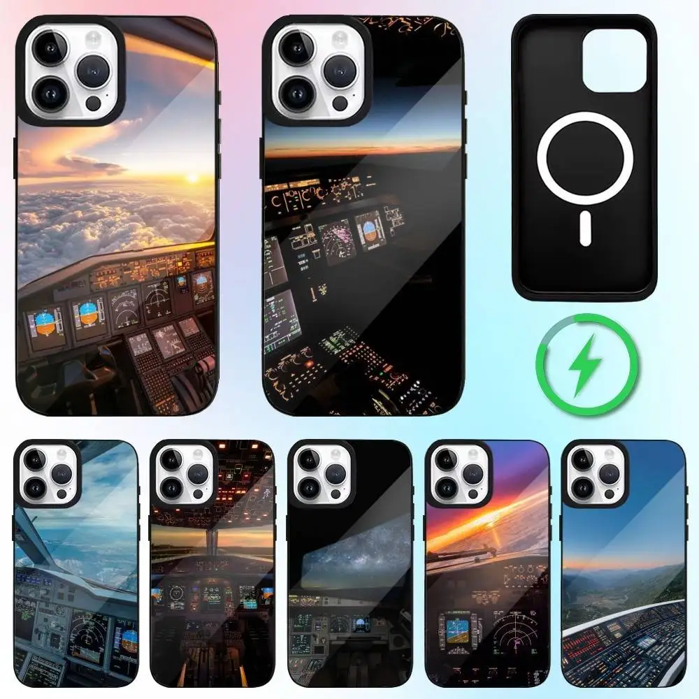 

Aviation Cockpit Pilot Phone Case For iPhone17,16,15,14,13,12,11 Plus,Pro Max Magnetic Magsafe Wireless Charging