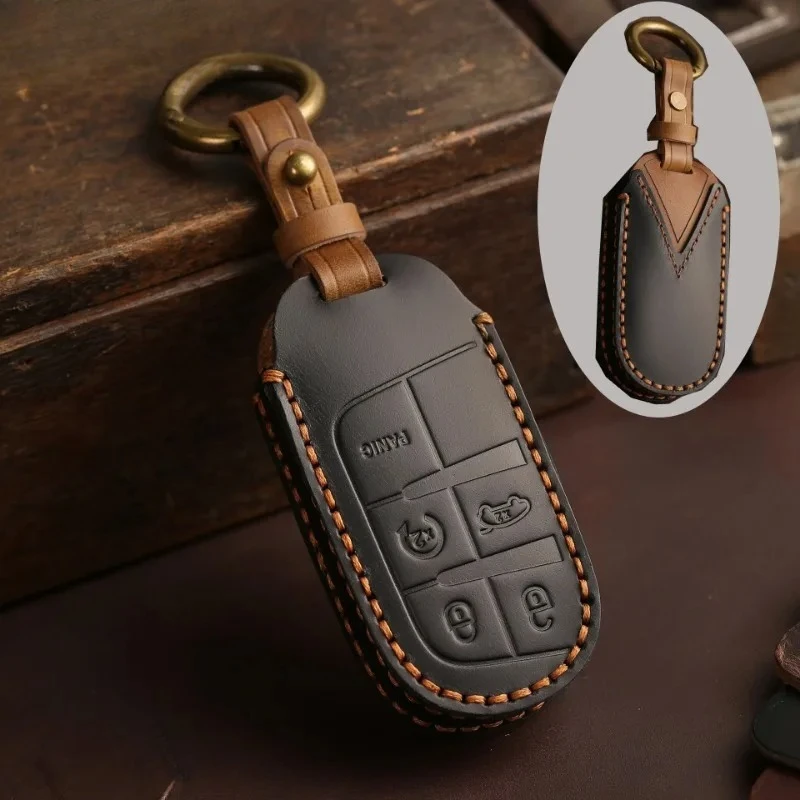 

Leather Car Key Case Cover For jeep Dodge Ram 1500 Journey Charger Dart Challenger Grand Cherokee Renegade Fiat Chrysler 300C
