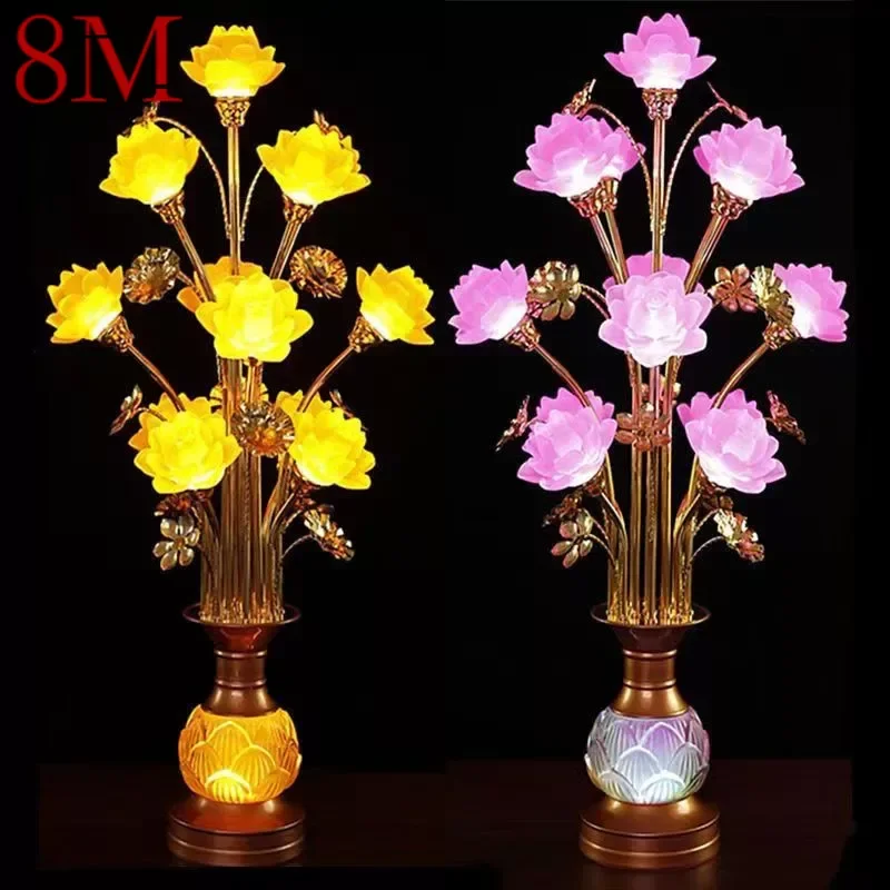 8M Colored LED Lotus Table Lamp For Buddha Lamp Household Buddha Hall Lamp Glass Lamp Temple Worship Buddha Front Lamp