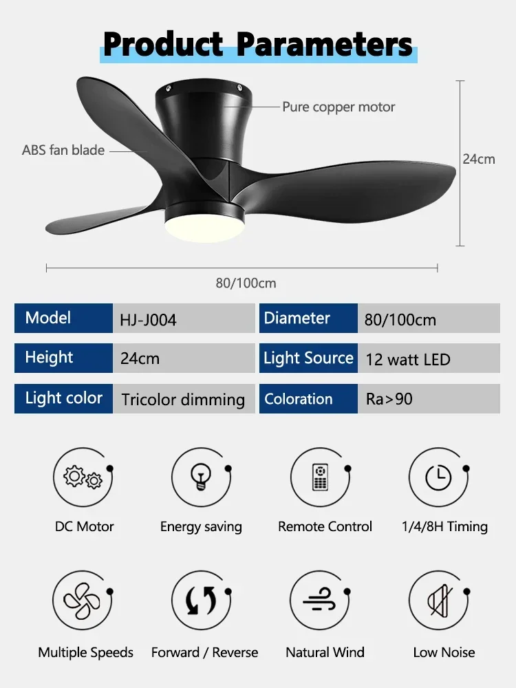 พัดลมเพดานแบบโมเดิร์น LED แบบไม่มีไฟจอ DC พัดลมปรับเวลาด้วยความเร็ว6ระดับรีโมทคอนโทรลลอฟท์ชั้นล่างต่ำ24ซม. พัดลม Lux & Vitae พร้อมไฟ